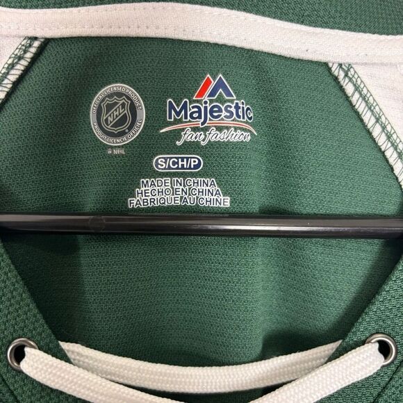 NHL Minnesota Wild Hockey Green with White Sides Lace Up Short Sleeve Top Size S - Picture 5 of 6